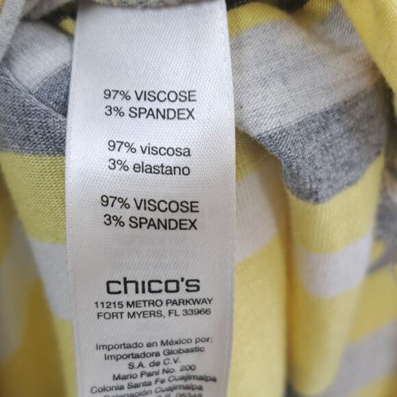 Chico's Zenergy Mini Dress 2 L Chevron Stripe 3/4 Sleeve V-Neck Knit Yellow Gray - Picture 7 of 8